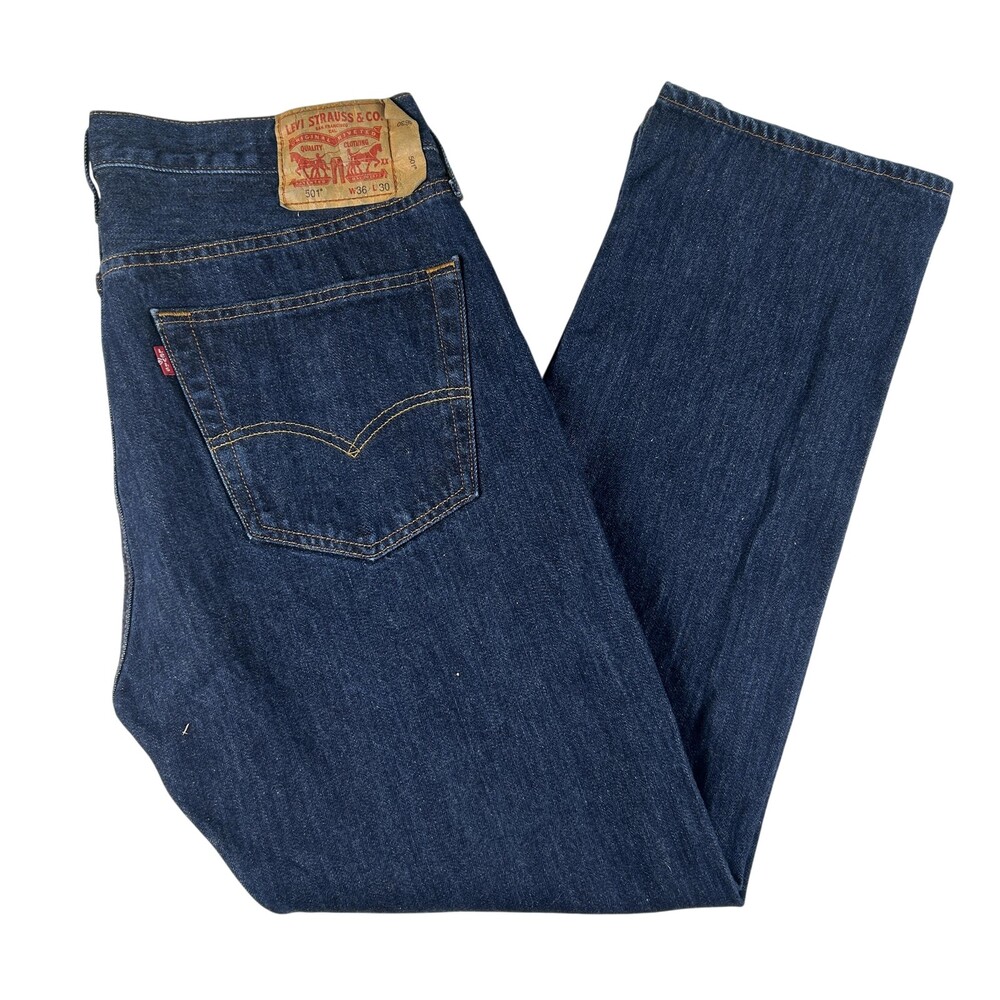Levis 501 Jeans Mens 36x30 Dark Wash Blue Denim Regular Straight Button Fly